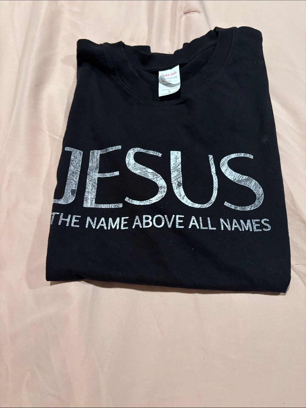 Gildan Black Tee with Silver 'JESUS' Faith Graphic
